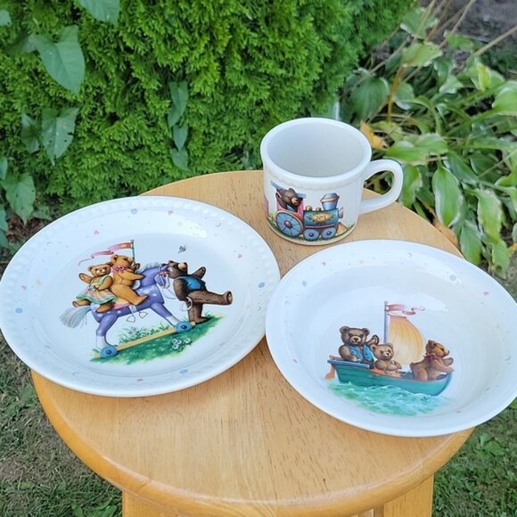 Lenox Heirloom China Bears 3 pieces Child Set Dish in a box - Picture 1 of 14